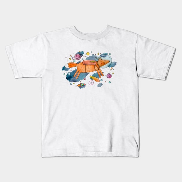 Space Fox Kids T-Shirt by Tania Tania